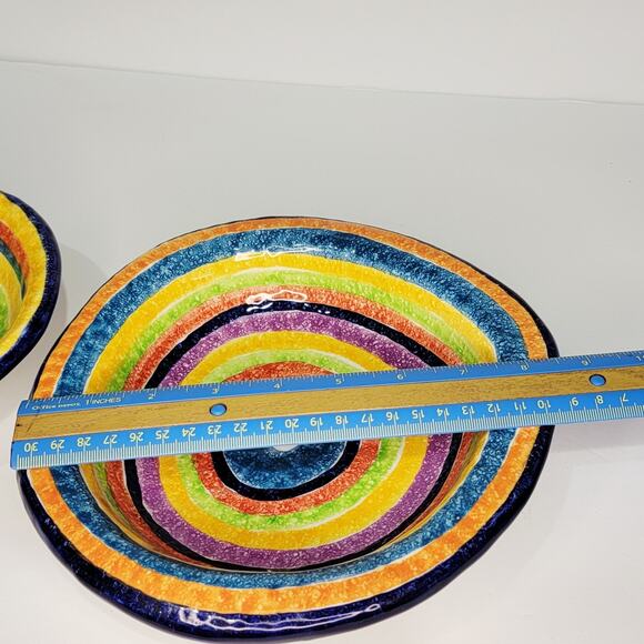 Vintage G. Venzo Italian Pottery Rainbow Asymmetrical Bowls 8½ & 7" Nesting (2) - Picture 8 of 12